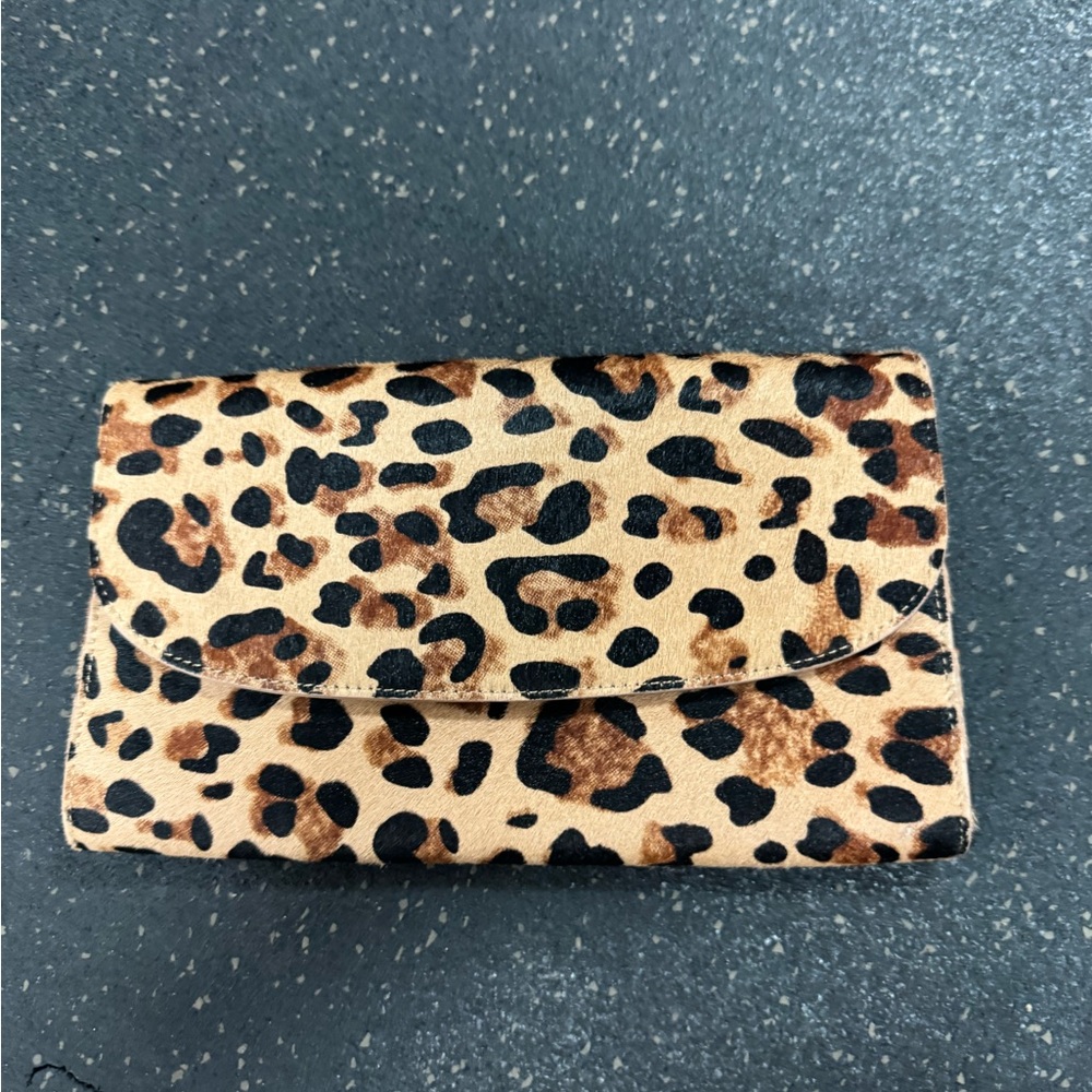 Nordstrom Hair on Hide Leopard Print Clutch, NWOT
